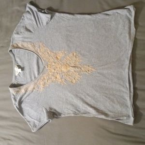 Lucky & Coco Gray Cotton Shirt with Cream Embroidery Size Medium